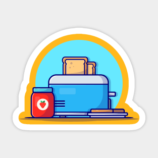 Toaster, Bread And Strawberry Jam Cartoon Vector Icon Illustration Sticker